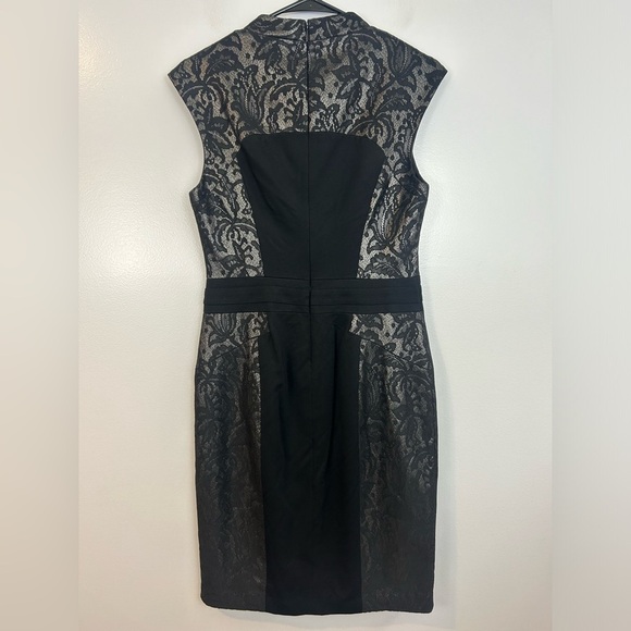 Cache Black/Silver Lace Cap Sleeve Sheath Cocktail Dress Size 10 - Picture 7 of 10